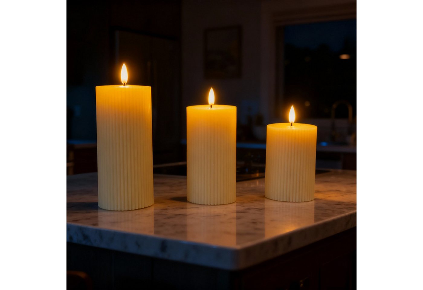 relaxdays LED-Kerze 3er Set, LED, Warmweiß, Beige Bild 3