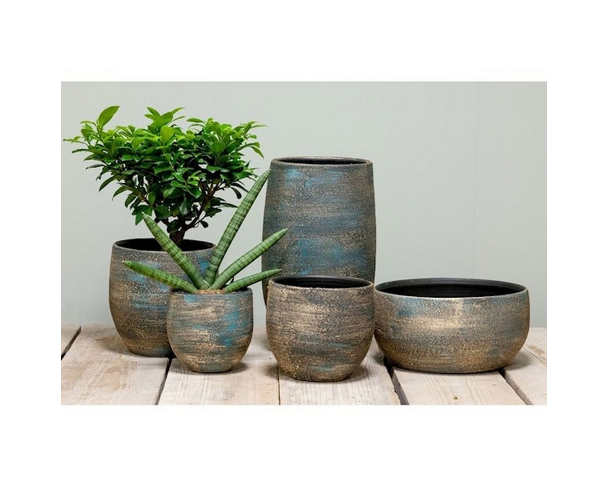 INNA-Glas Blumentopf Keramik Blumentopf, Farbverlauf, blau-Gold, 20 cm, Ø 20 cm