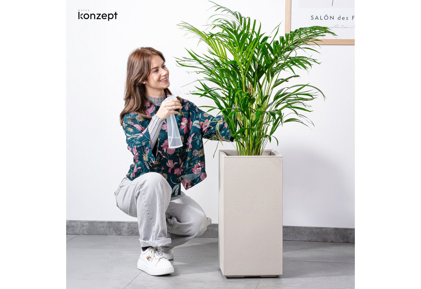 KONZEPT Pflanzkübel hoch in Beton-Optik mit Rollen und Drainage, 28,6 x 28,6 x 59,4 cm, Europäisches Produkt, für innen & außen, Leicht, Robust kunststoff Bild 4