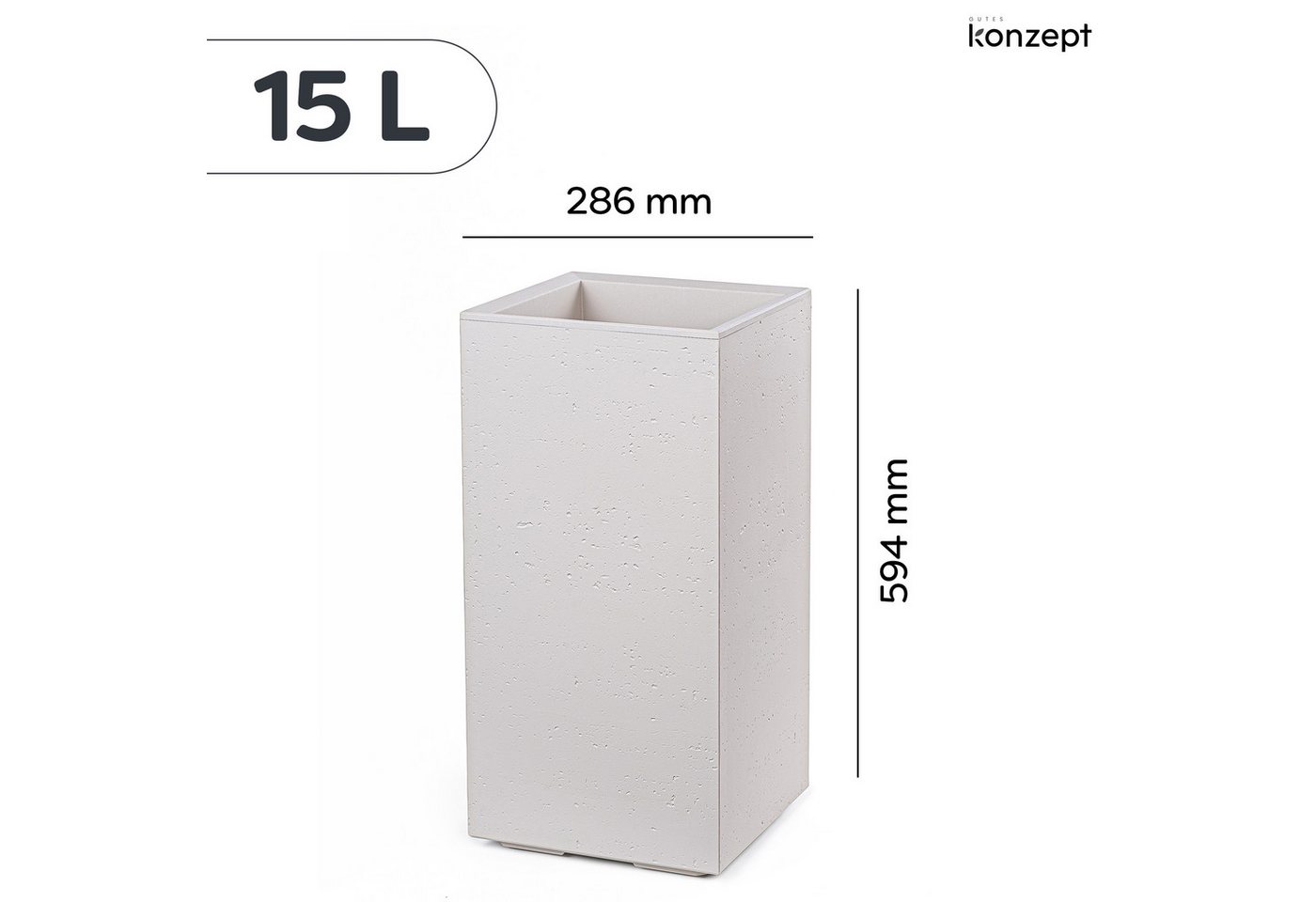 KONZEPT Pflanzkübel hoch in Beton-Optik mit Rollen und Drainage, 28,6 x 28,6 x 59,4 cm, Europäisches Produkt, für innen & außen, Leicht, Robust kunststoff Bild 5