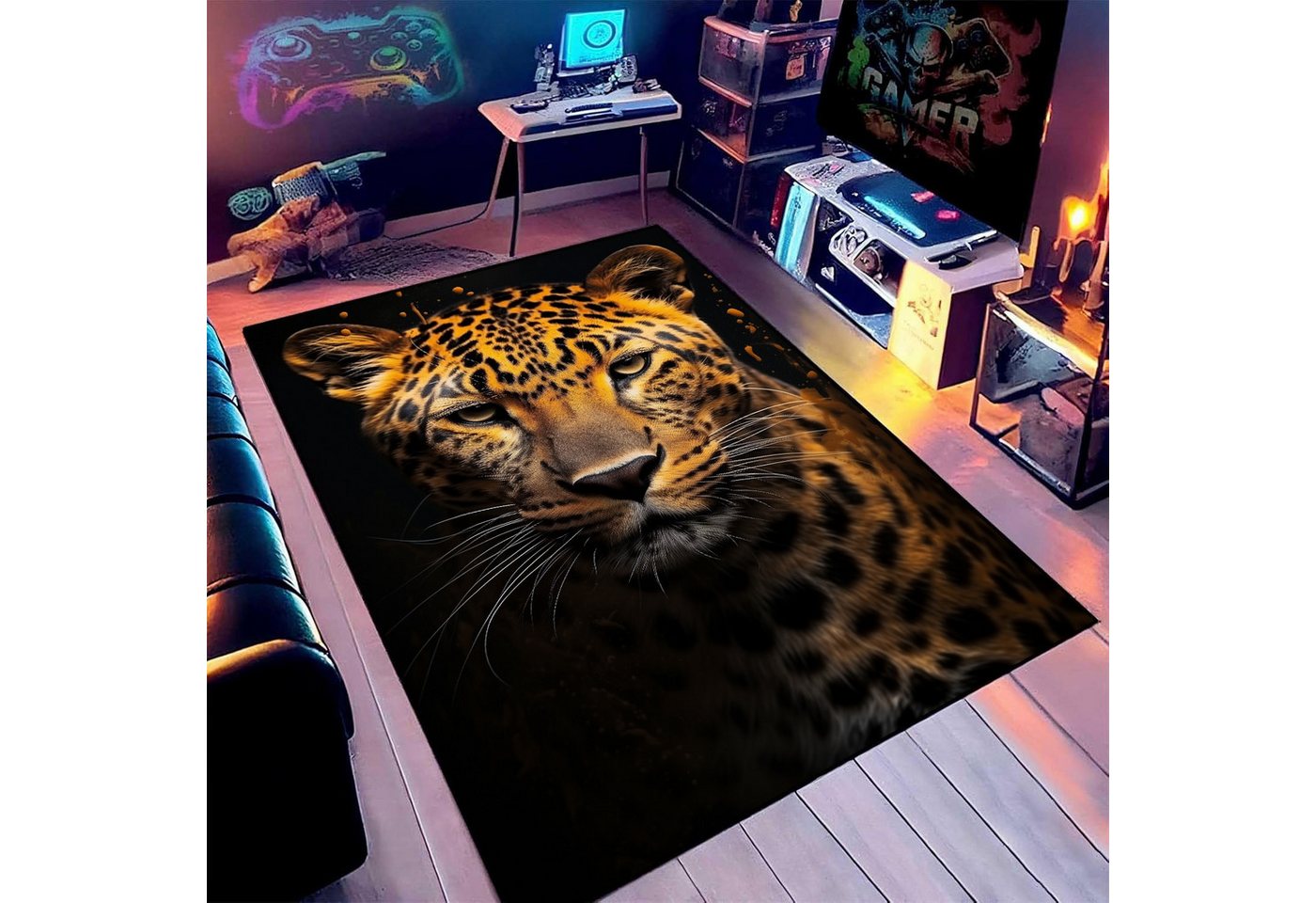 Jumpeak Teppich Leoparden-Kopf Teppich, tepichwohinzimer, teppich waschbar, Rechteckig, Höhe: 5 mm, länglicher teppich,Kunstkaschmir, teppich pflegeleicht, große teppiche Bild 2
