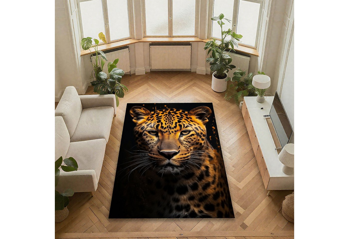 Jumpeak Teppich Leoparden-Kopf Teppich, tepichwohinzimer, teppich waschbar, Rechteckig, Höhe: 5 mm, länglicher teppich,Kunstkaschmir, teppich pflegeleicht, große teppiche Bild 4