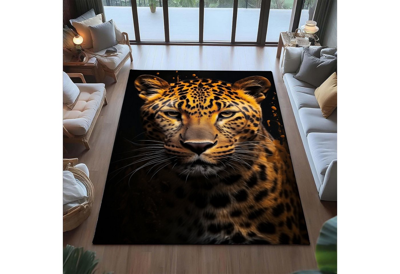 Jumpeak Teppich Leoparden-Kopf Teppich, tepichwohinzimer, teppich waschbar, Rechteckig, Höhe: 5 mm, länglicher teppich,Kunstkaschmir, teppich pflegeleicht, große teppiche Bild 5