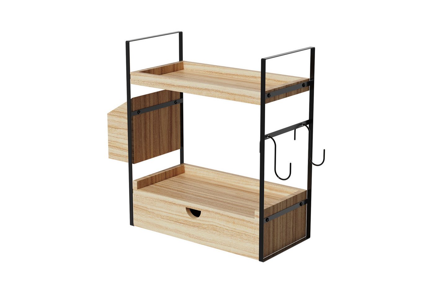 JEOBEST Standregal Badregal Küchenregal Gewürzregal, Multifunktionales Gewürzregal, (1St) 2-Ebenen Badezimmer Organizer mit Schubladen, Körben und 2 Haken Bild 2