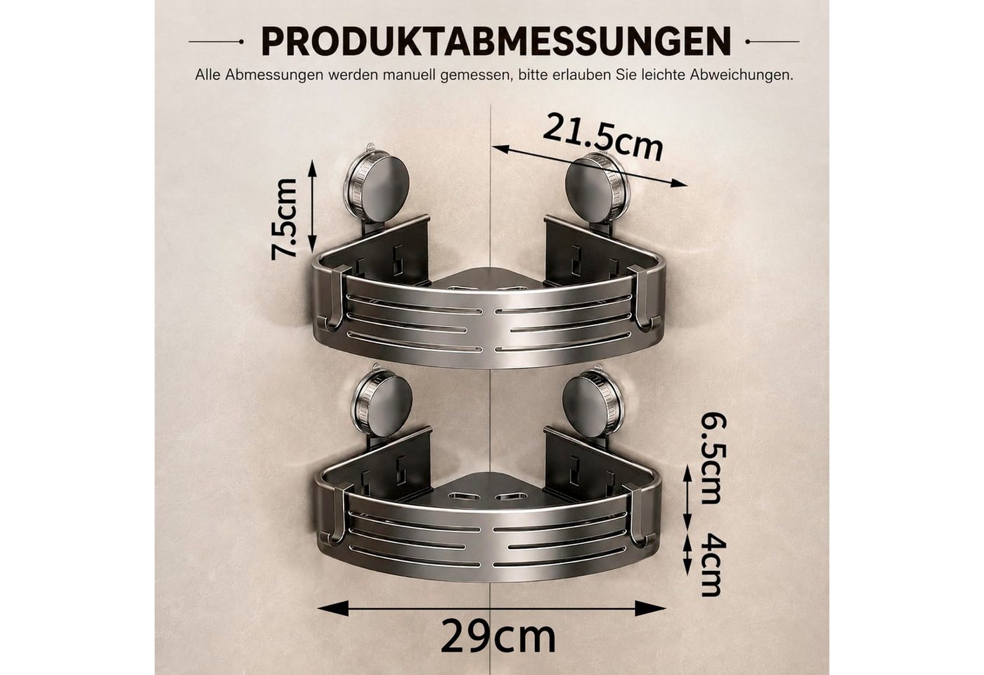FANNOU Duschregal Duschablage ohne Bohren Ecke, 2er-Set Duschregal mit Saugnapf 8 Haken, Kunststoffmaterial, Badregal ohne Bohren, Eckregal Bad Bild 4