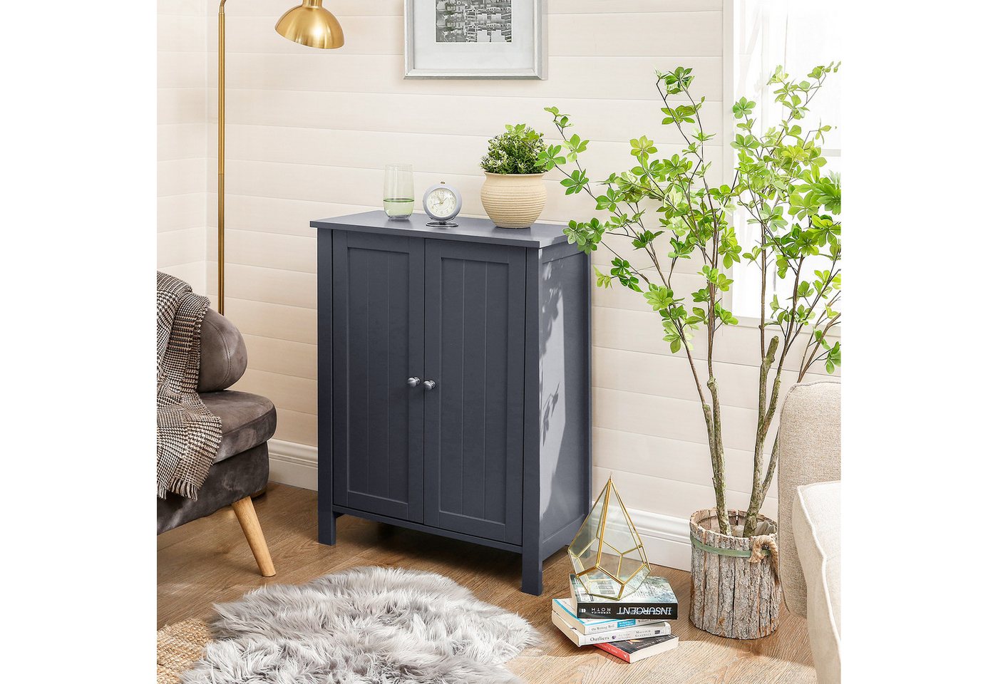 VASAGLE Badkommode Badezimmerschrank, Freistehender Badschrank, Aufbewahrungsschrank, mit 2 Türen, mit 2 verstellbaren Regalebenen, 30 x 60 x 80 cm