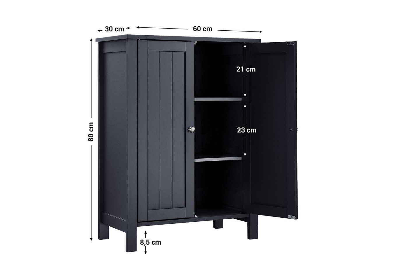 VASAGLE Badkommode Badezimmerschrank, Freistehender Badschrank, Aufbewahrungsschrank, mit 2 Türen, mit 2 verstellbaren Regalebenen, 30 x 60 x 80 cm Bild 3