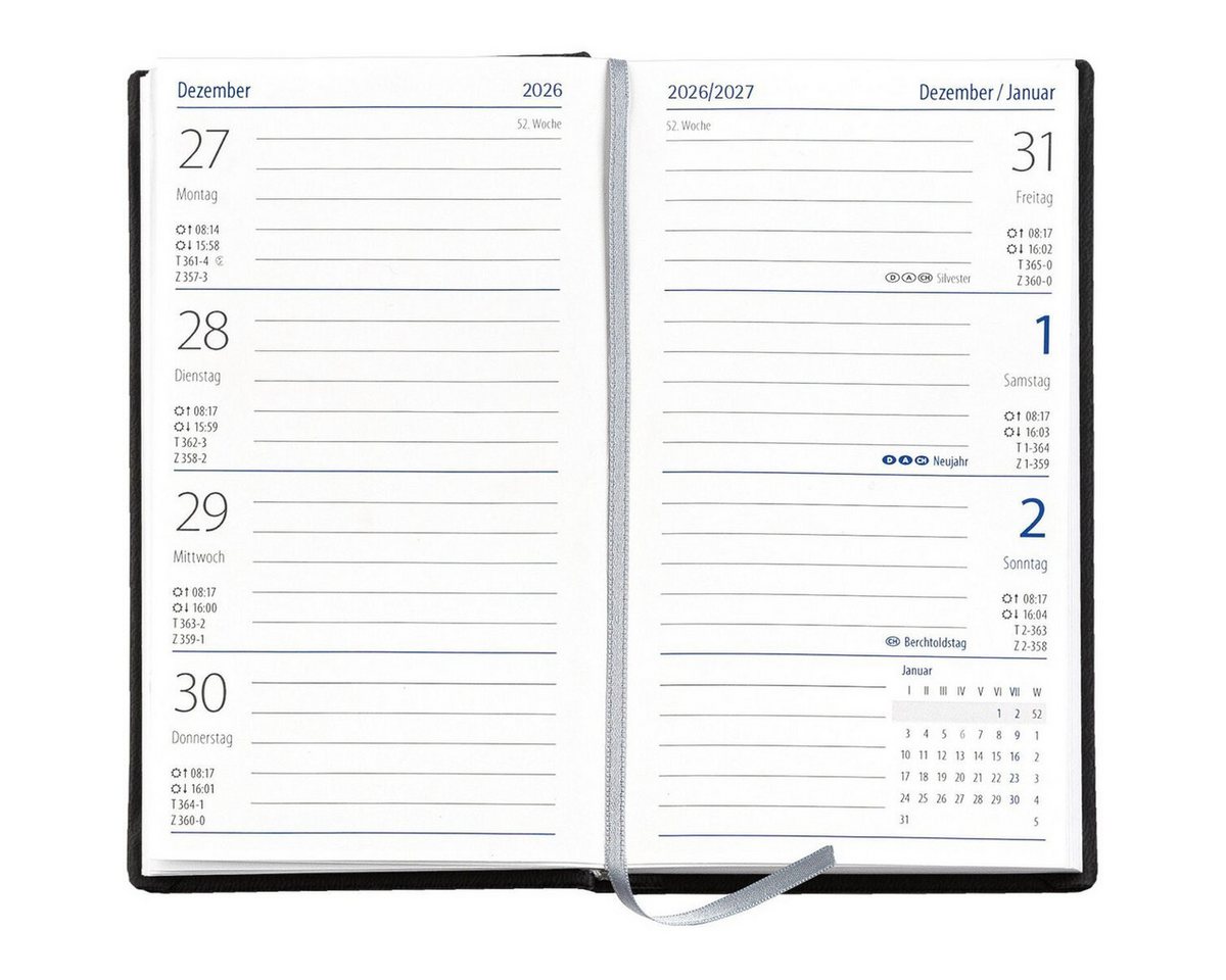 GÜSS Kalender Taschenkalender Taschenkalender 8,7x15,3cm 1 Woche/2 Seiten schwarz 2027