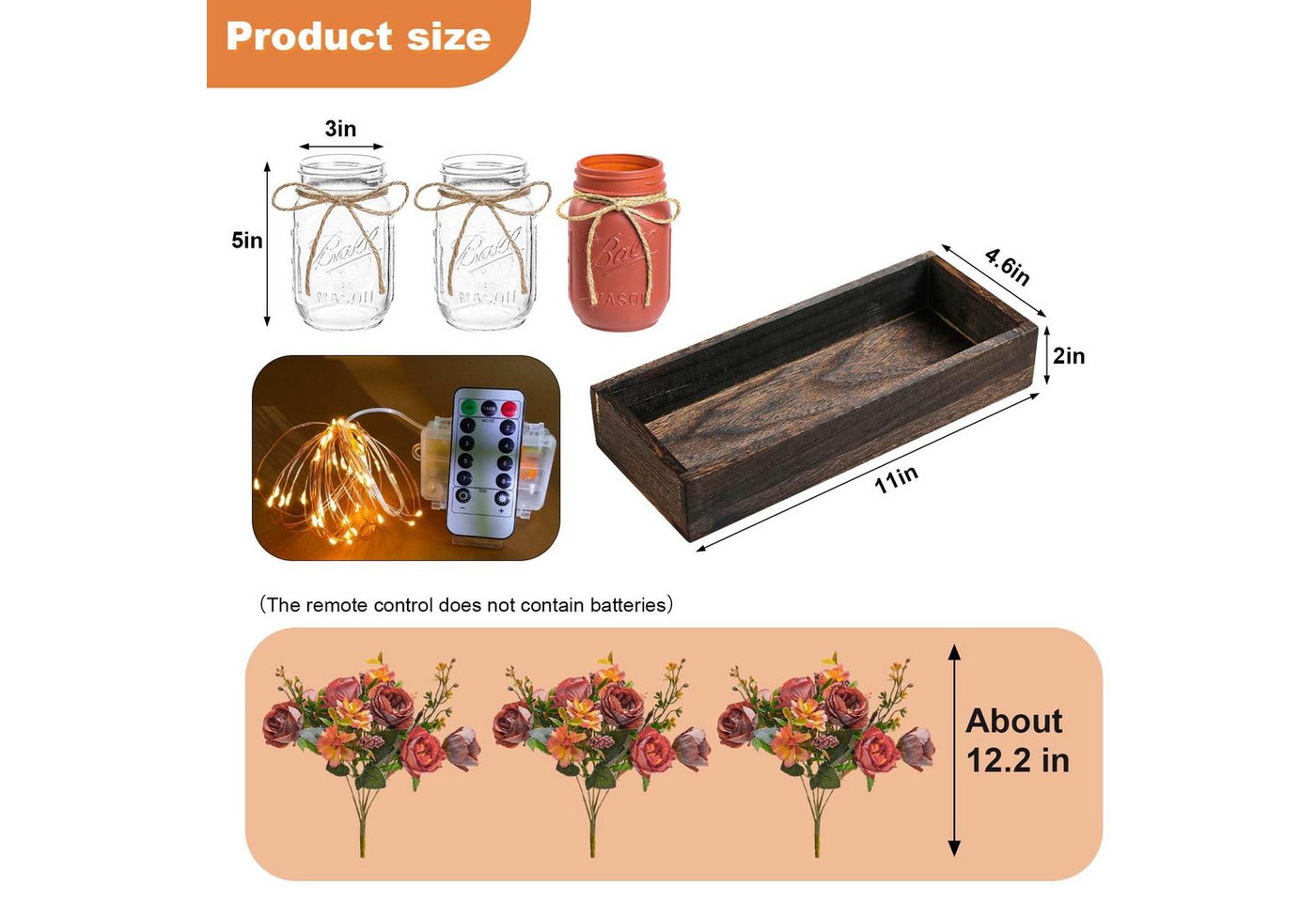 Kunstpflanze Holzkiste mit künstlichen Blumen Mason Jar, GarveeMore Bild 3