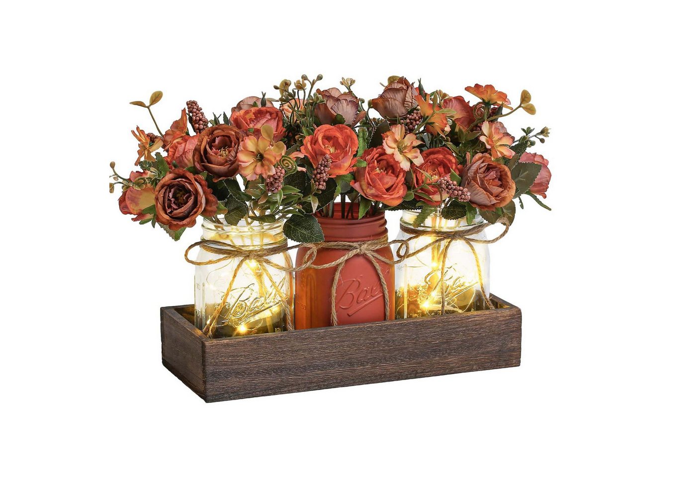 Kunstpflanze Holzkiste mit künstlichen Blumen Mason Jar, GarveeMore Bild 5