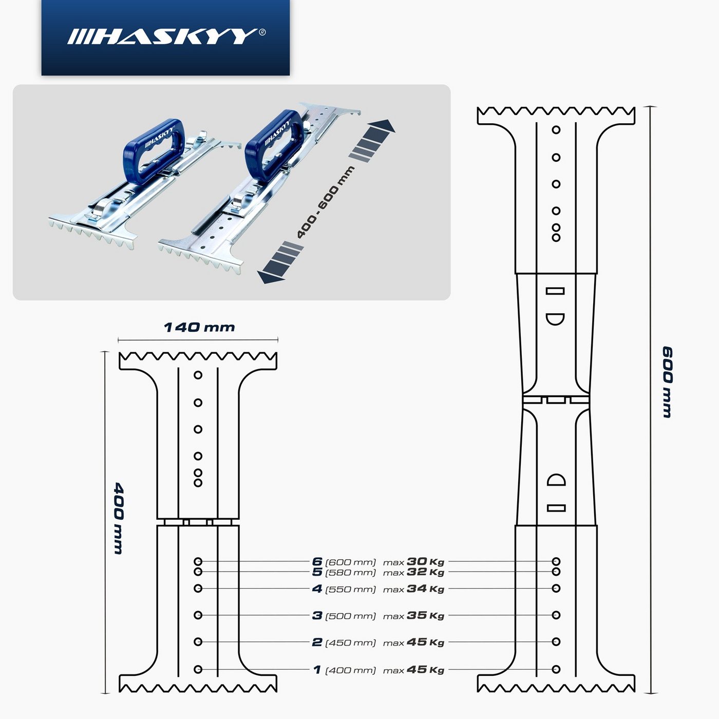 HASKYY Plattenheber Plattenheber Terrassenplattenheber 400–600 mm verstellbar 45kg, -]