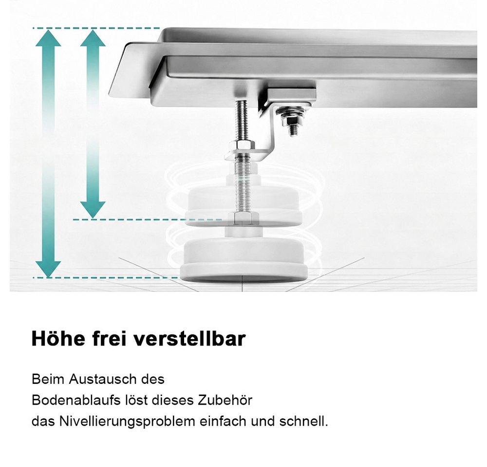 SaniteModar Duschrinne 80 cm, extra flache Strips‑Duschrinne aus Edelstahl, 1-St., Bodenablauf Komplettset mit Siphon und Haarsieb Bild 3