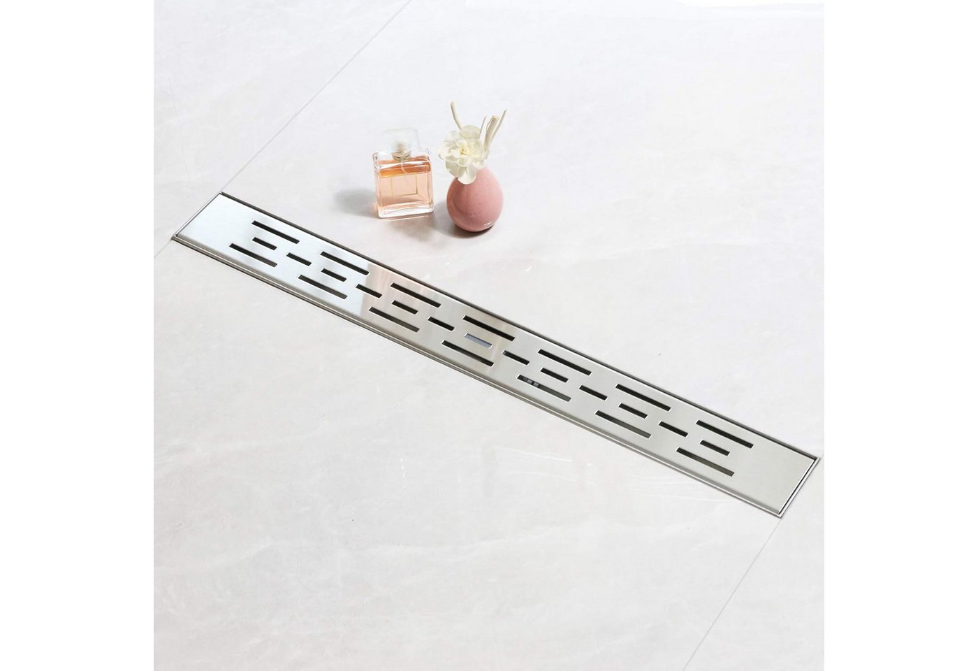 SaniteModar Duschrinne 80 cm, extra flache Strips‑Duschrinne aus Edelstahl, 1-St., Bodenablauf Komplettset mit Siphon und Haarsieb Bild 5