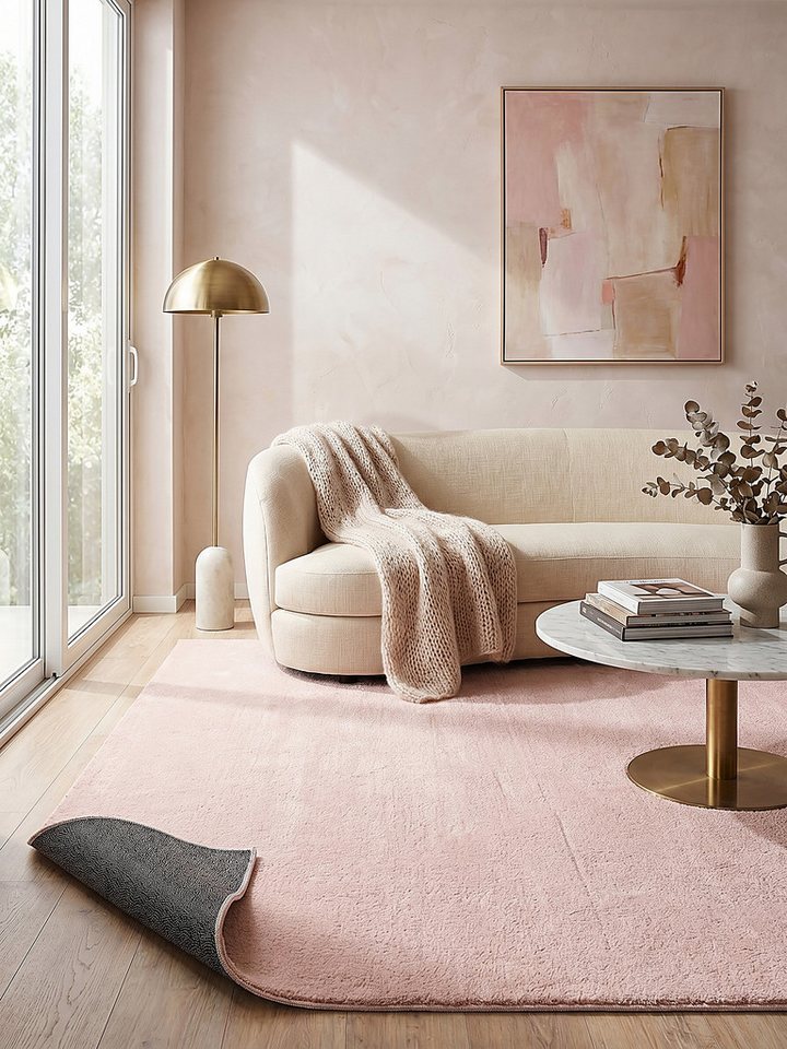 KADIMA DESIGN Teppich ALDAN Teppichläufer Puderrosa 60x110 Uni Polyester Antirutsch, Läufer, Höhe: 17 mm, Trittschalldämmend, Strapazierfähig, Pflegeleicht, Farbecht Bild 2