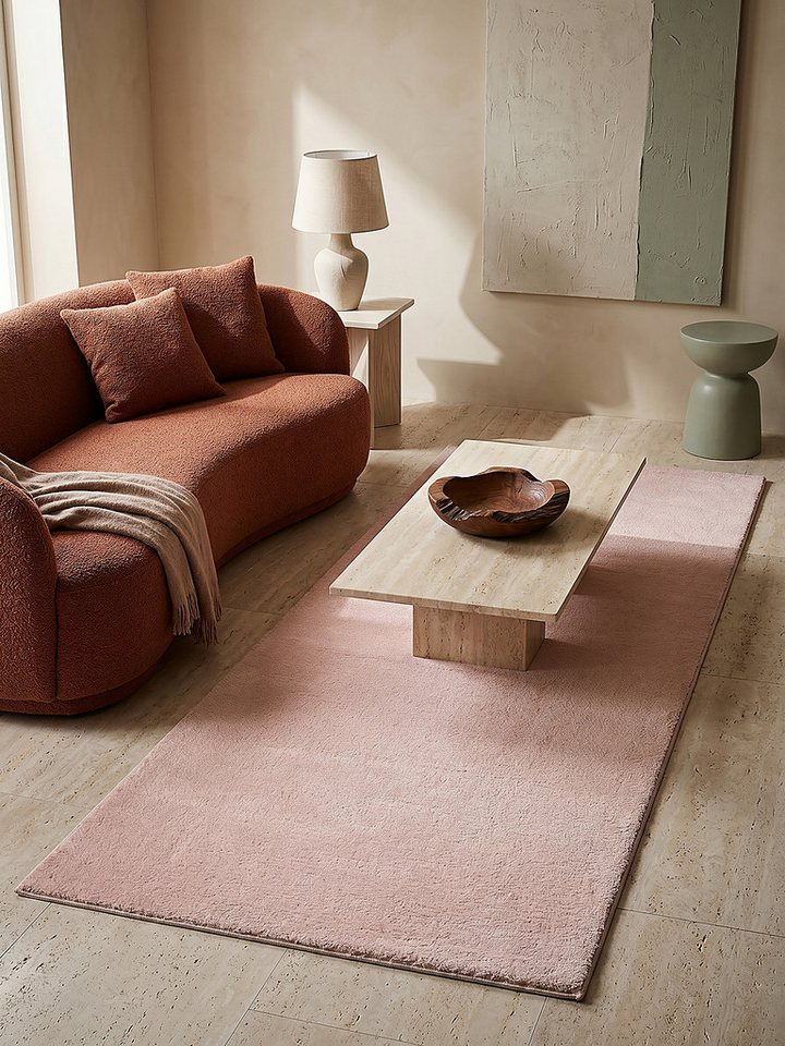 KADIMA DESIGN Teppich ALDAN Teppichläufer Puderrosa 60x110 Uni Polyester Antirutsch, Läufer, Höhe: 17 mm, Trittschalldämmend, Strapazierfähig, Pflegeleicht, Farbecht Bild 4