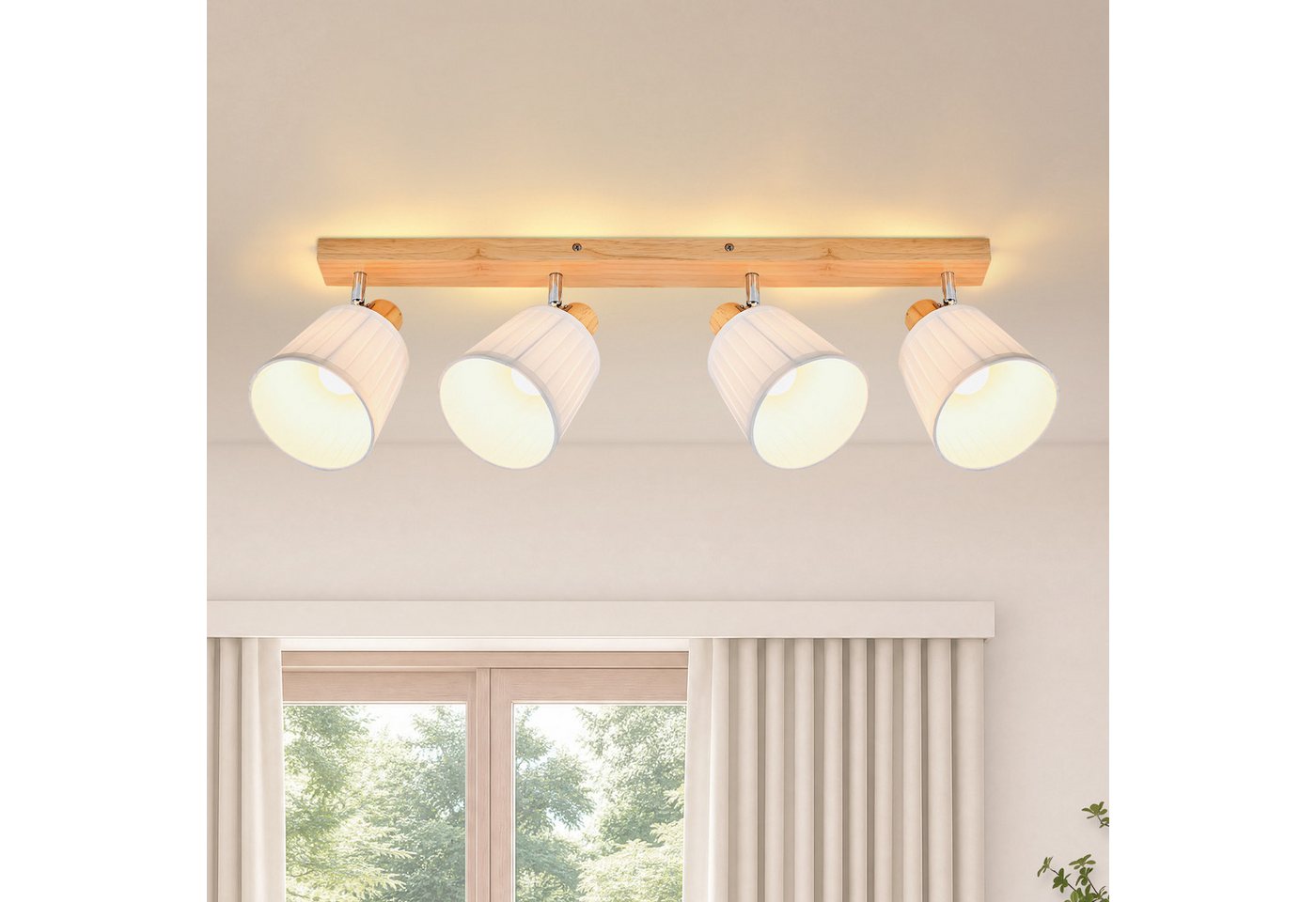 Nettlife Deckenstrahler Retro 1/2/3/4Flammig Holz Deckenleuchte E14 Vintage Boho Deckenspots, Schwenkbar 350°, ohne Leuchtmittel, für Wohnzimmer Schlafzimmer Küche Flur