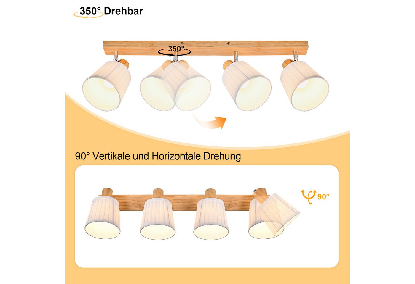 Nettlife Deckenstrahler Retro 1/2/3/4Flammig Holz Deckenleuchte E14 Vintage Boho Deckenspots, Schwenkbar 350°, ohne Leuchtmittel, für Wohnzimmer Schlafzimmer Küche Flur Bild 2