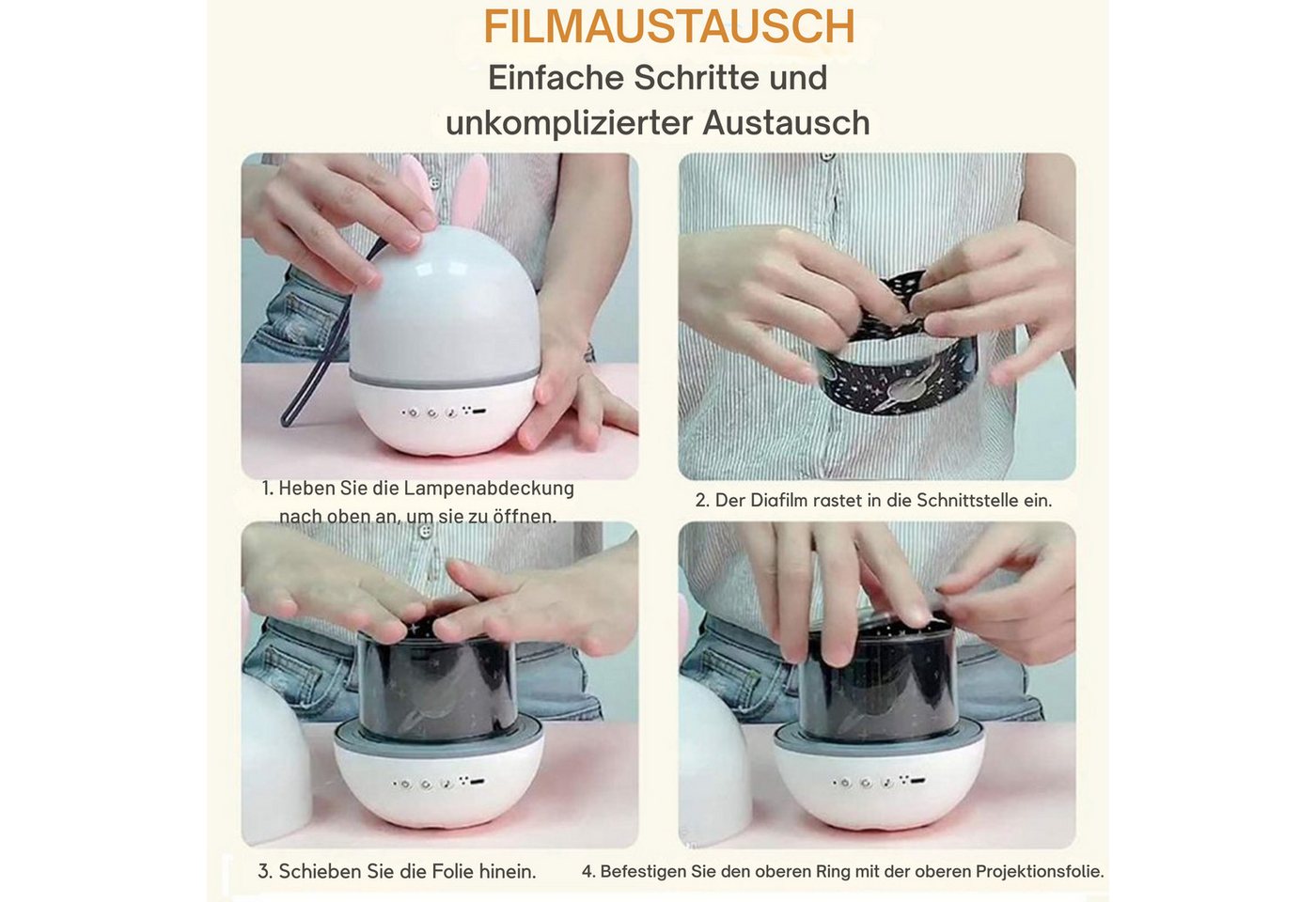 Vivitar LED-Sternenhimmel Hasen-Nachtlicht-Projektor für Kinder mit 15 Mustern, 360°-Drehung, Wiederaufladbar & kabellos, 1200-mAh-Akku, über USB aufladbar, Fernbedienung, Nachtlicht für das Kinderzimmer, Baby-Nachtlicht, Dekoration, Geschenk für Mädchen und Jungen, Bluetooth-Lautsprecher, 4 Helligkeitsstufen, 15/30/60-Minuten-Timer