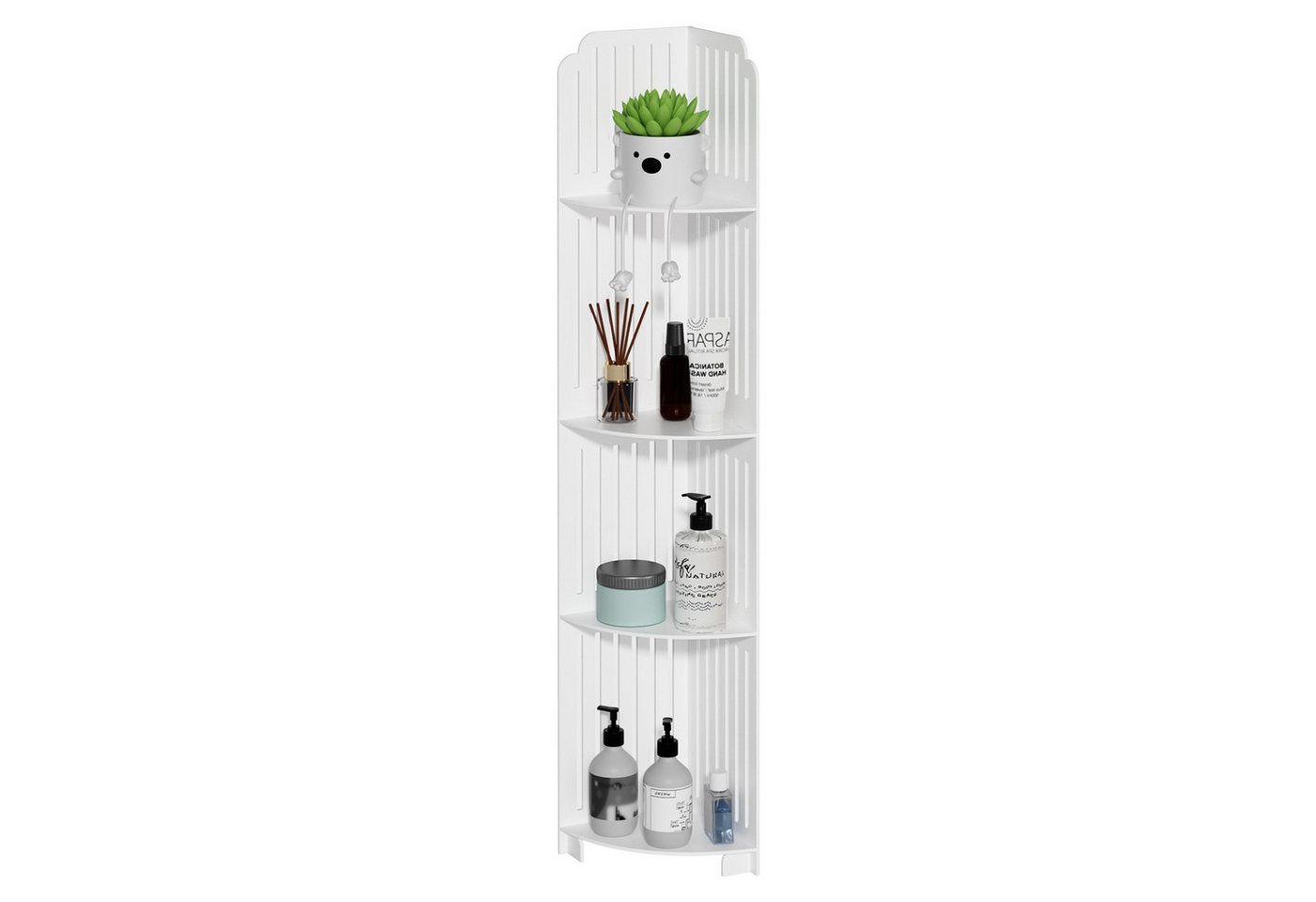 Rutaqian Eckhängeschrank Eckregal fürs Badezimmer, 4-stöckiger Badezimmerschrank, 21x21x120 cm (PVC-Eckregal, Schmaler Badezimmerschrank mit Hohlem Design)