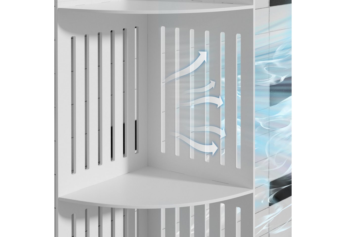 Rutaqian Eckhängeschrank Eckregal fürs Badezimmer, 4-stöckiger Badezimmerschrank, 21x21x120 cm (PVC-Eckregal, Schmaler Badezimmerschrank mit Hohlem Design) Bild 2