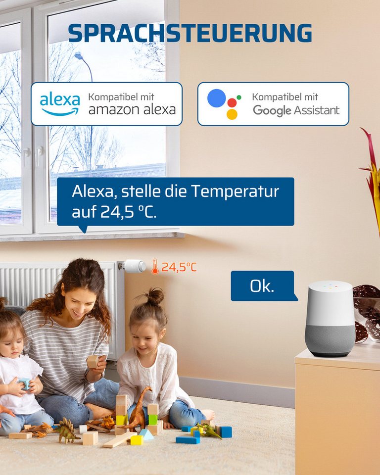 DEWENWILS Heizkörperthermostat Smartes WiFi, (inkl. Adapter-Set (RA, RAV, RAVL, Caleffi, Giacomini sowie M28) Programmierbar Heizungsthermostat Bild 2
