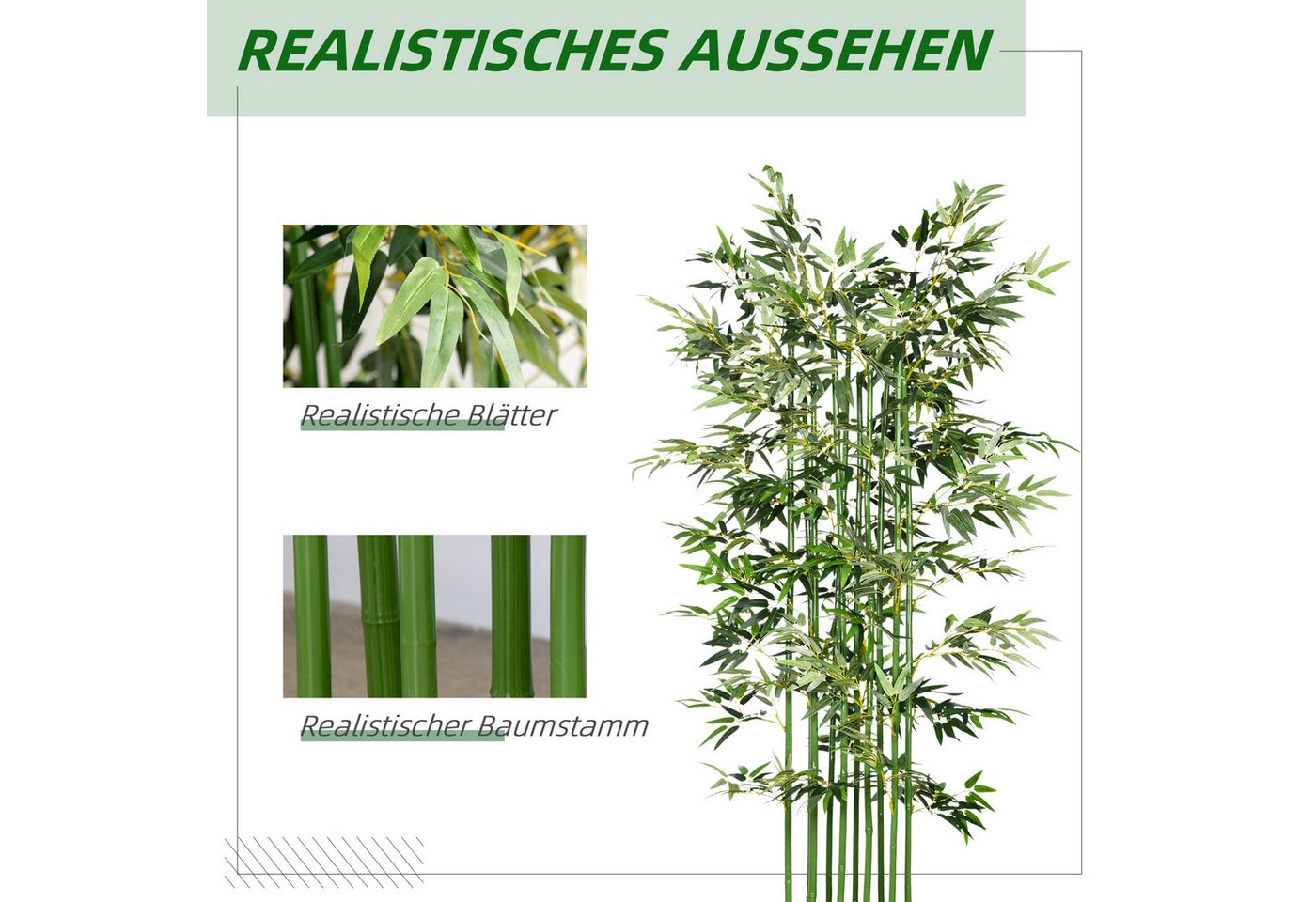 Kunstpflanze 180 cm, im Kiefernholztopf Bambus, HOMCOM, Höhe 180 cm, für Indoor, Outdoor, Dekopflanzen, Grün Bild 4