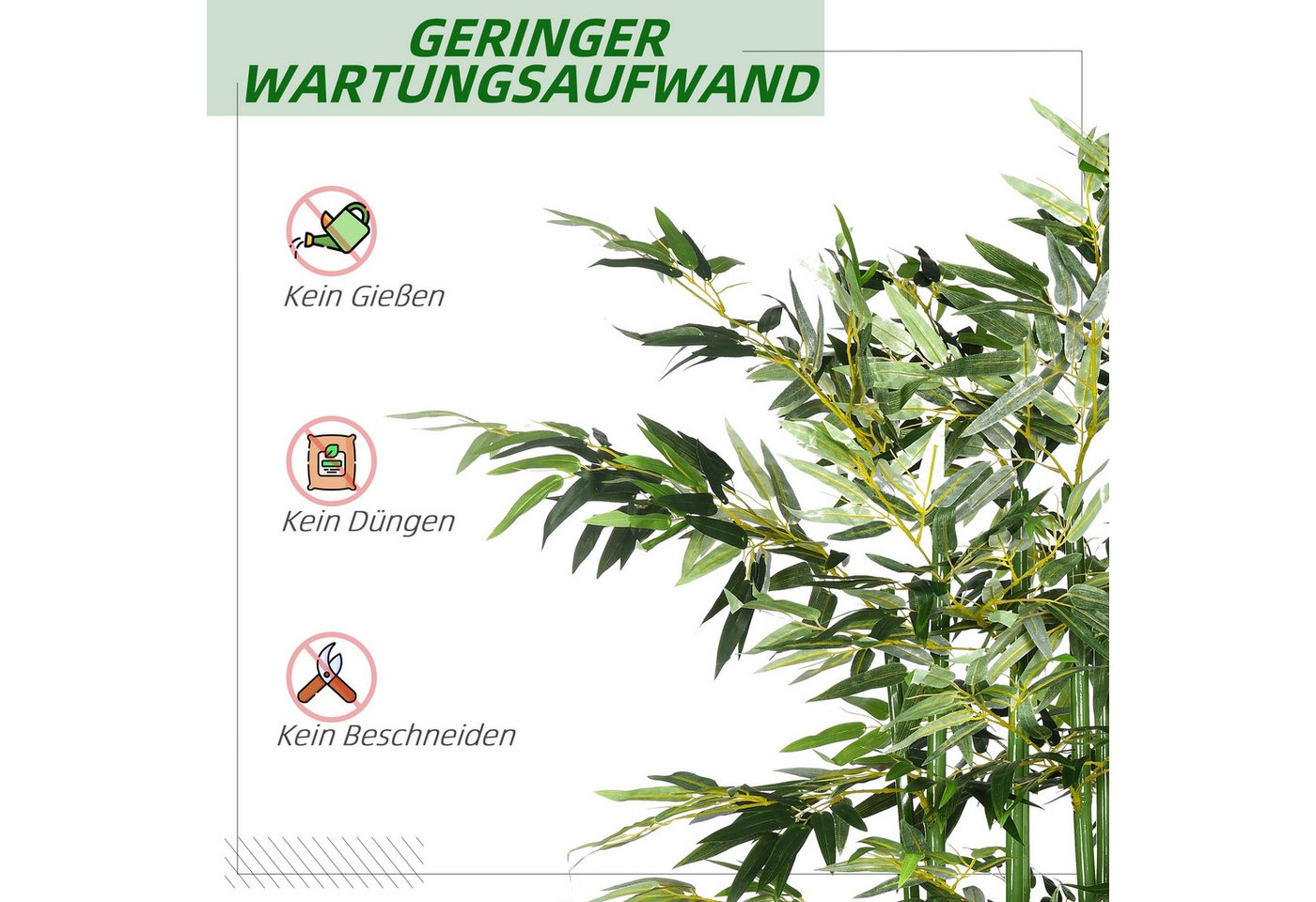 Kunstpflanze 180 cm, im Kiefernholztopf Bambus, HOMCOM, Höhe 180 cm, für Indoor, Outdoor, Dekopflanzen, Grün Bild 5