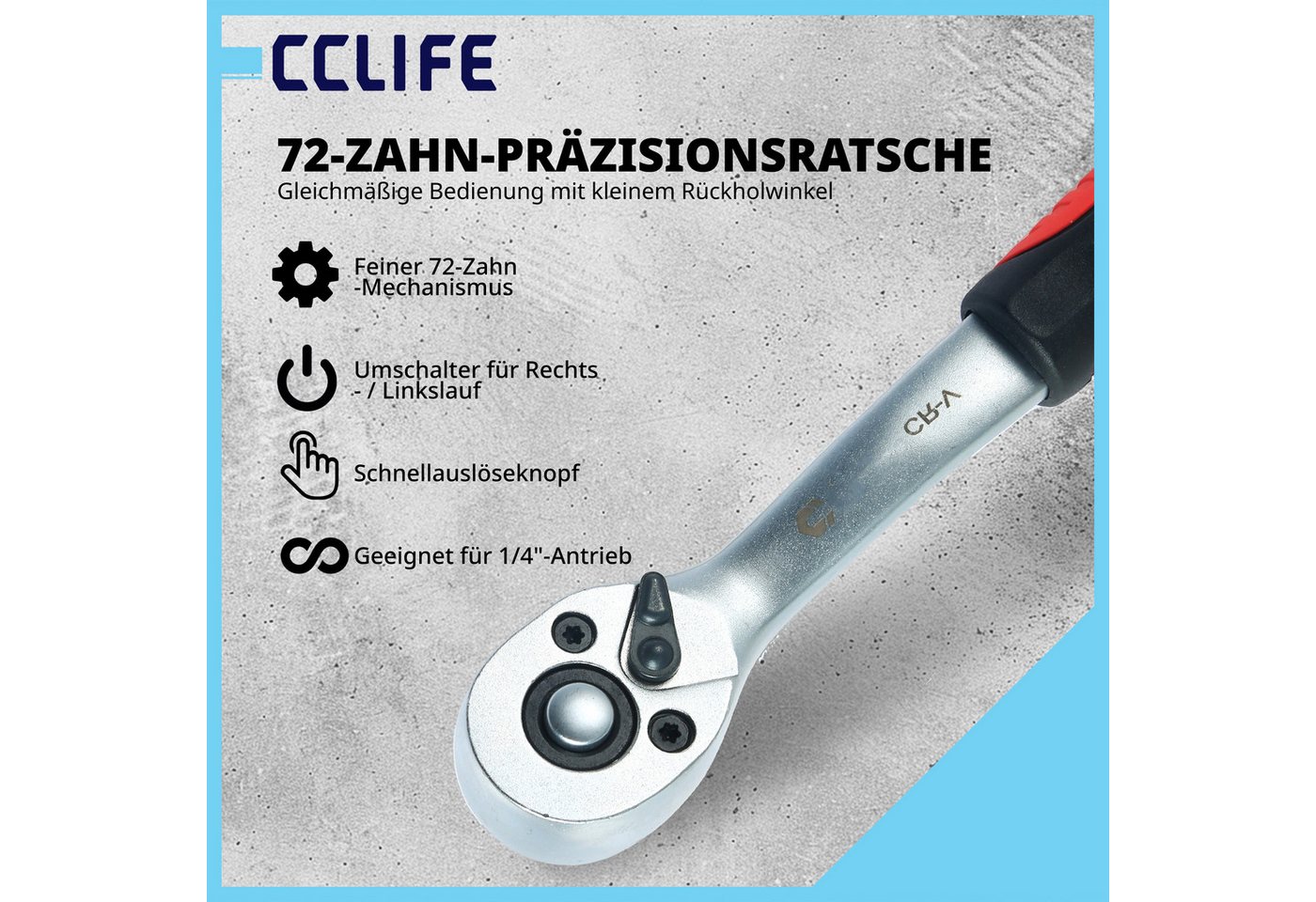 CCLIFE Steckschlüssel CCLIFE Steckschlüsselsatz, Ratschenkasten im Werkzeugkoffer (46 St) Bild 4