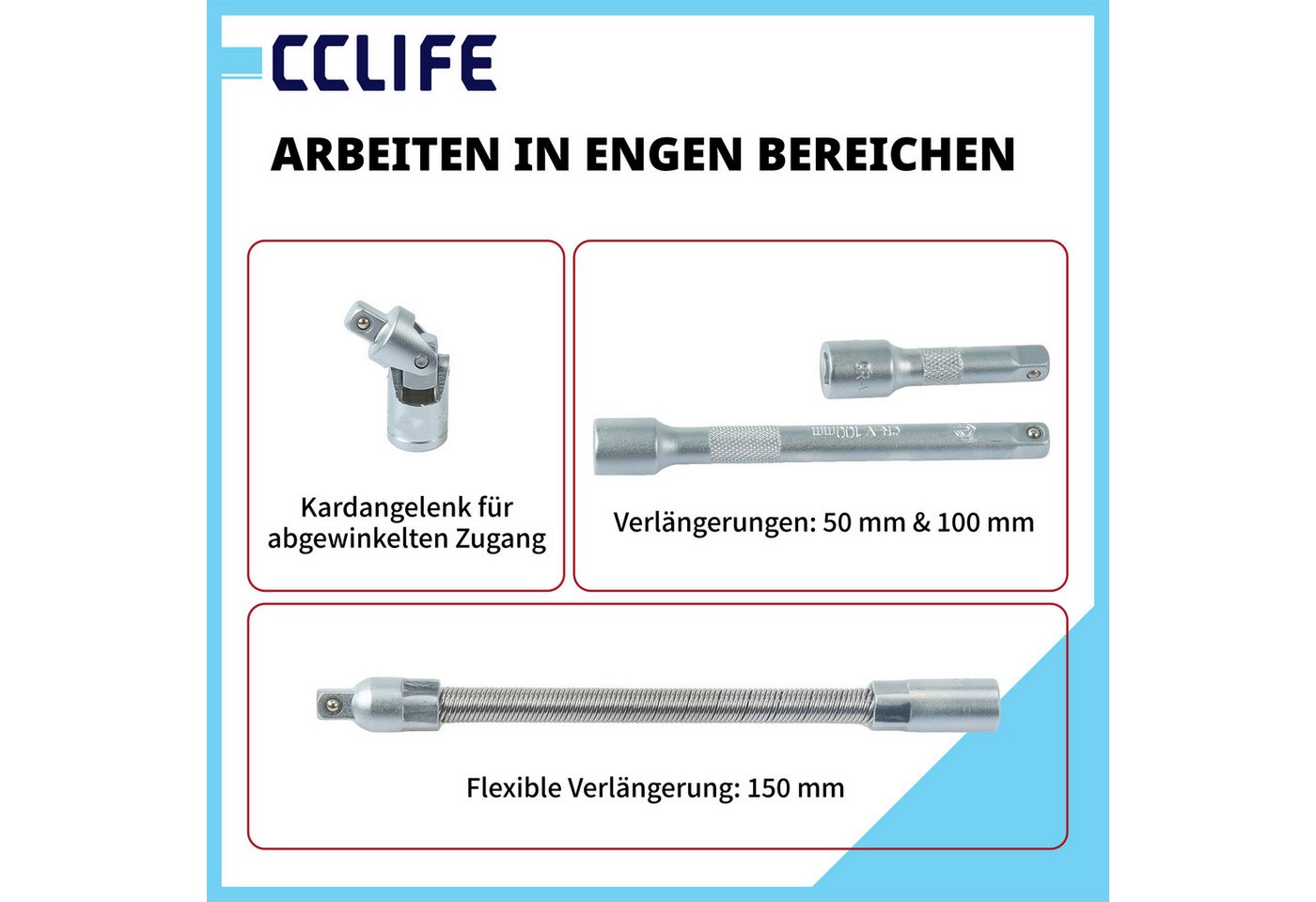 CCLIFE Steckschlüssel CCLIFE Steckschlüsselsatz, Ratschenkasten im Werkzeugkoffer (46 St) Bild 5