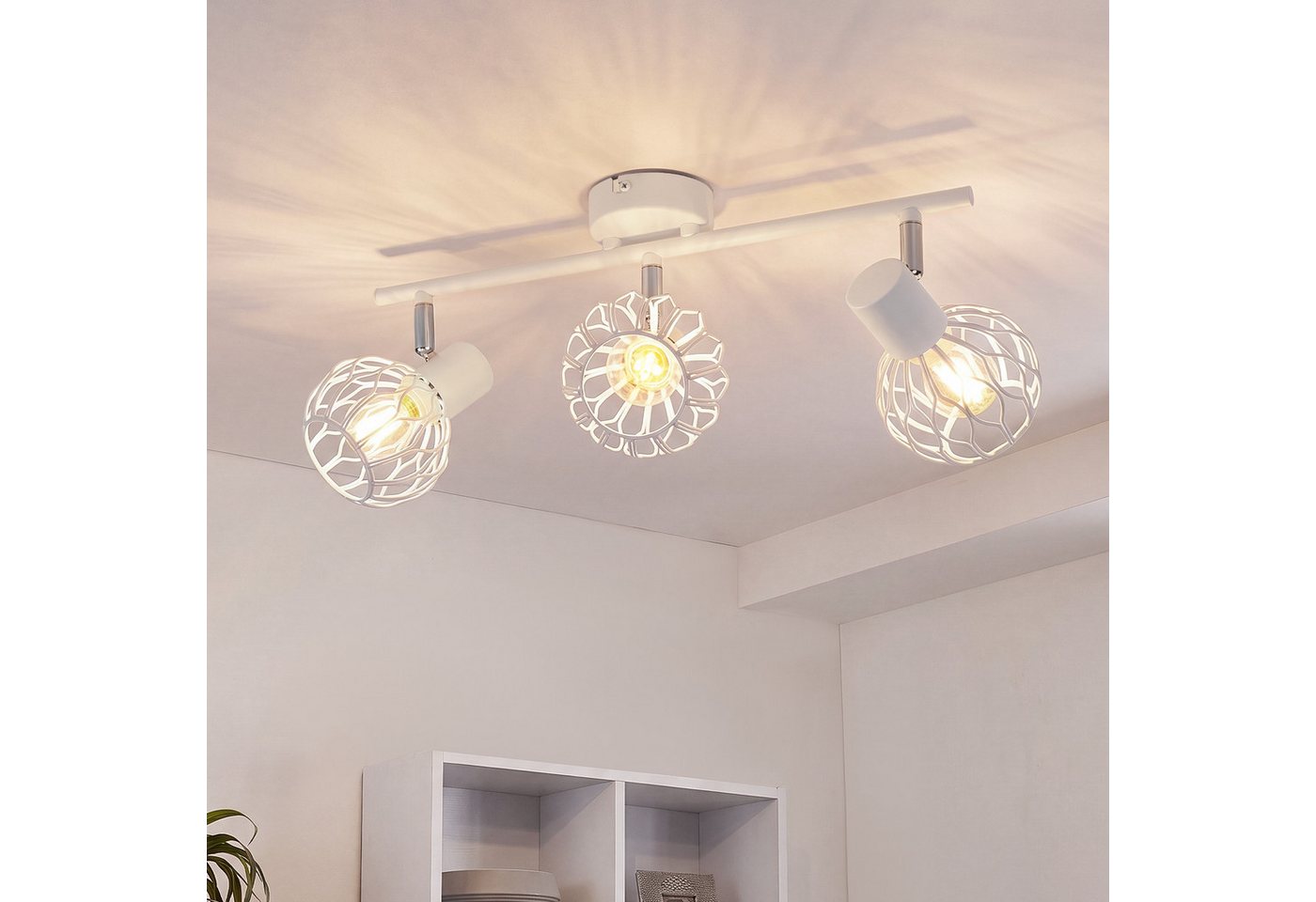 ZMH Deckenstrahler 3 Flammig E14 Metall 350° Schwenkbar Wohnzimmer, Augenschutz, ohne Leuchtmittel, Innen Vintage Schwarz/Weiß Küchenlampe Deckenspot Flur