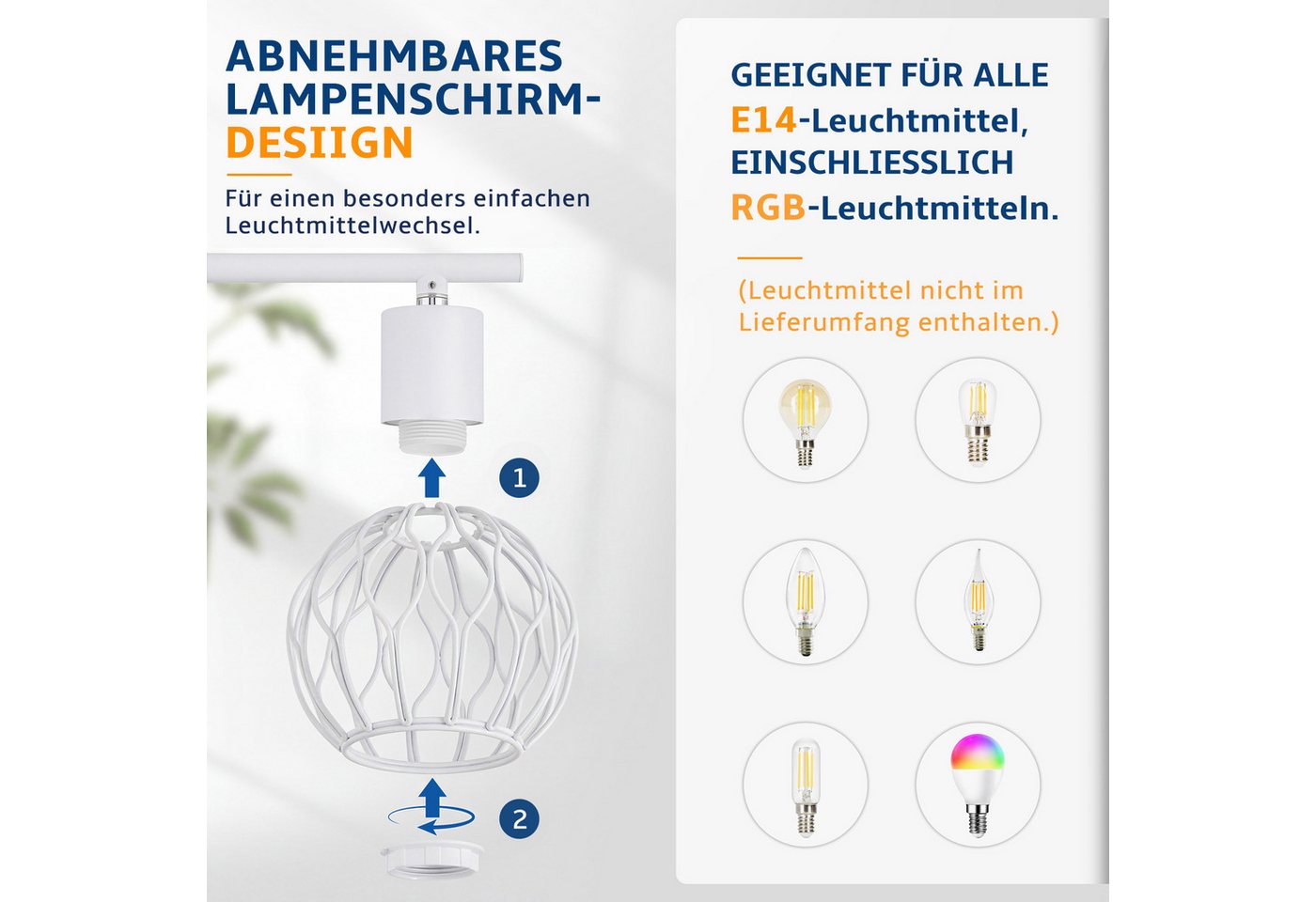 ZMH Deckenstrahler 3 Flammig E14 Metall 350° Schwenkbar Wohnzimmer, Augenschutz, ohne Leuchtmittel, Innen Vintage Schwarz/Weiß Küchenlampe Deckenspot Flur Bild 2