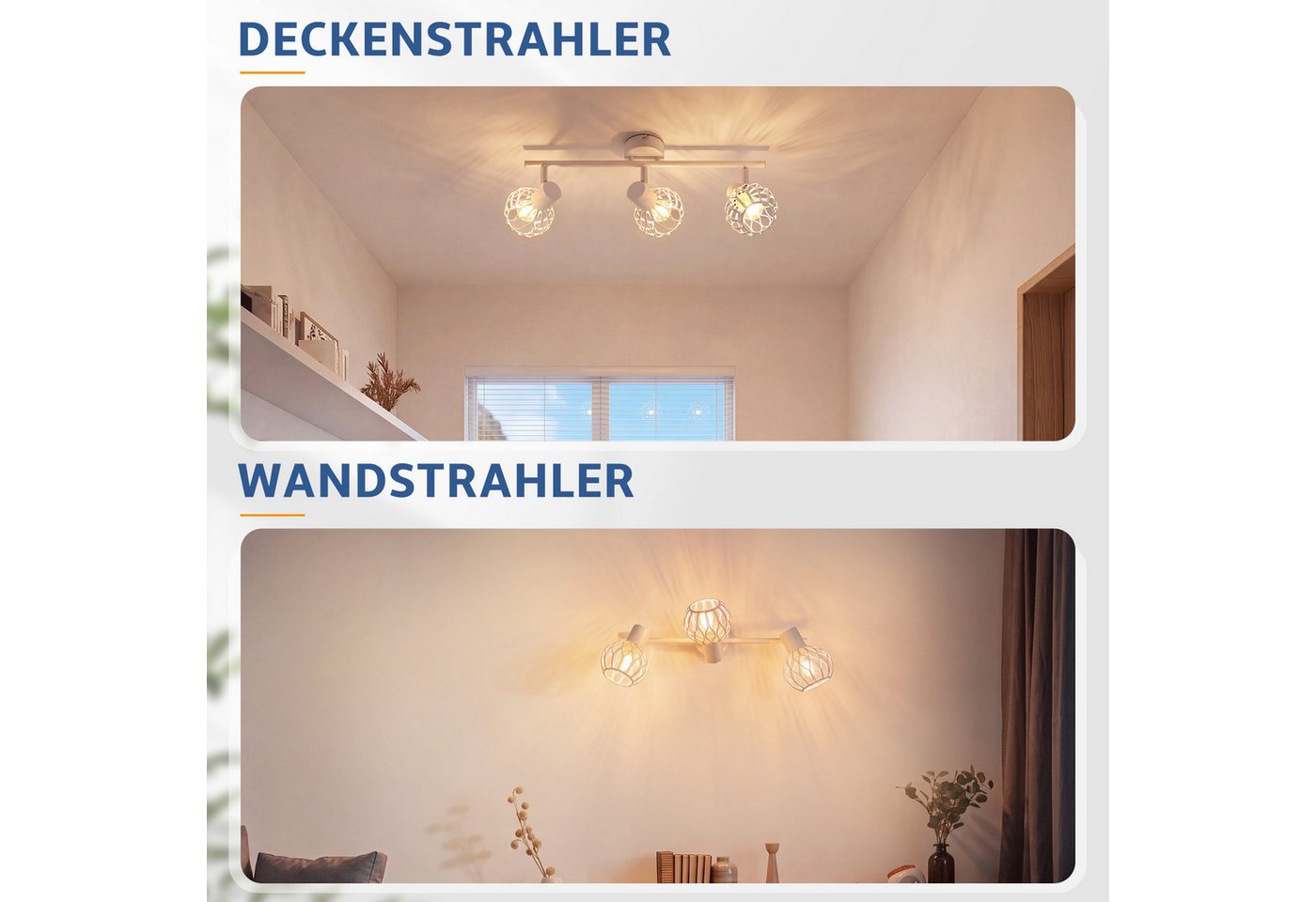 ZMH Deckenstrahler 3 Flammig E14 Metall 350° Schwenkbar Wohnzimmer, Augenschutz, ohne Leuchtmittel, Innen Vintage Schwarz/Weiß Küchenlampe Deckenspot Flur Bild 3