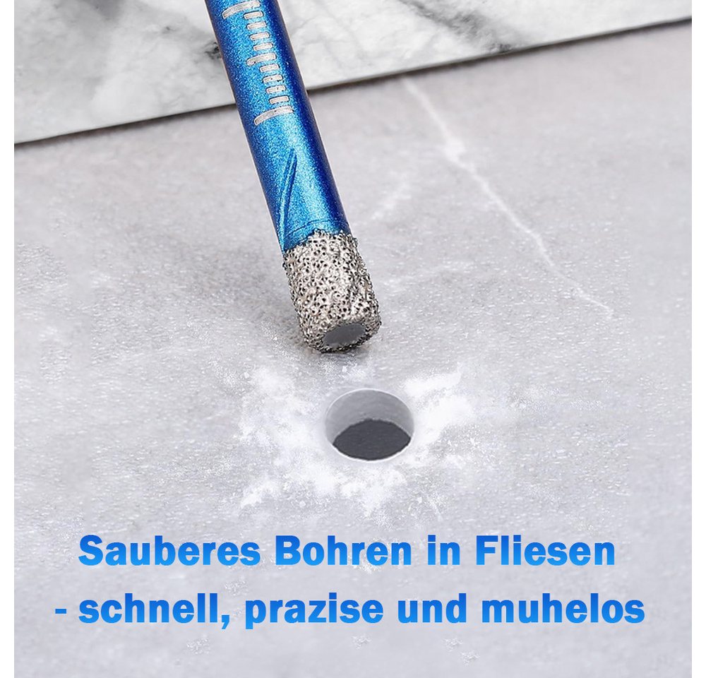 AFKSMILE Bohrersatz Fliesenbohrer Diamantbohrer Glasbohrer Set, 5, 6, 8, 10, 12 mm, (6-tlg), Feinsteinzeug Diamant Fliesen Bohrer und 6mm Metall Bohren, Glasbohrer