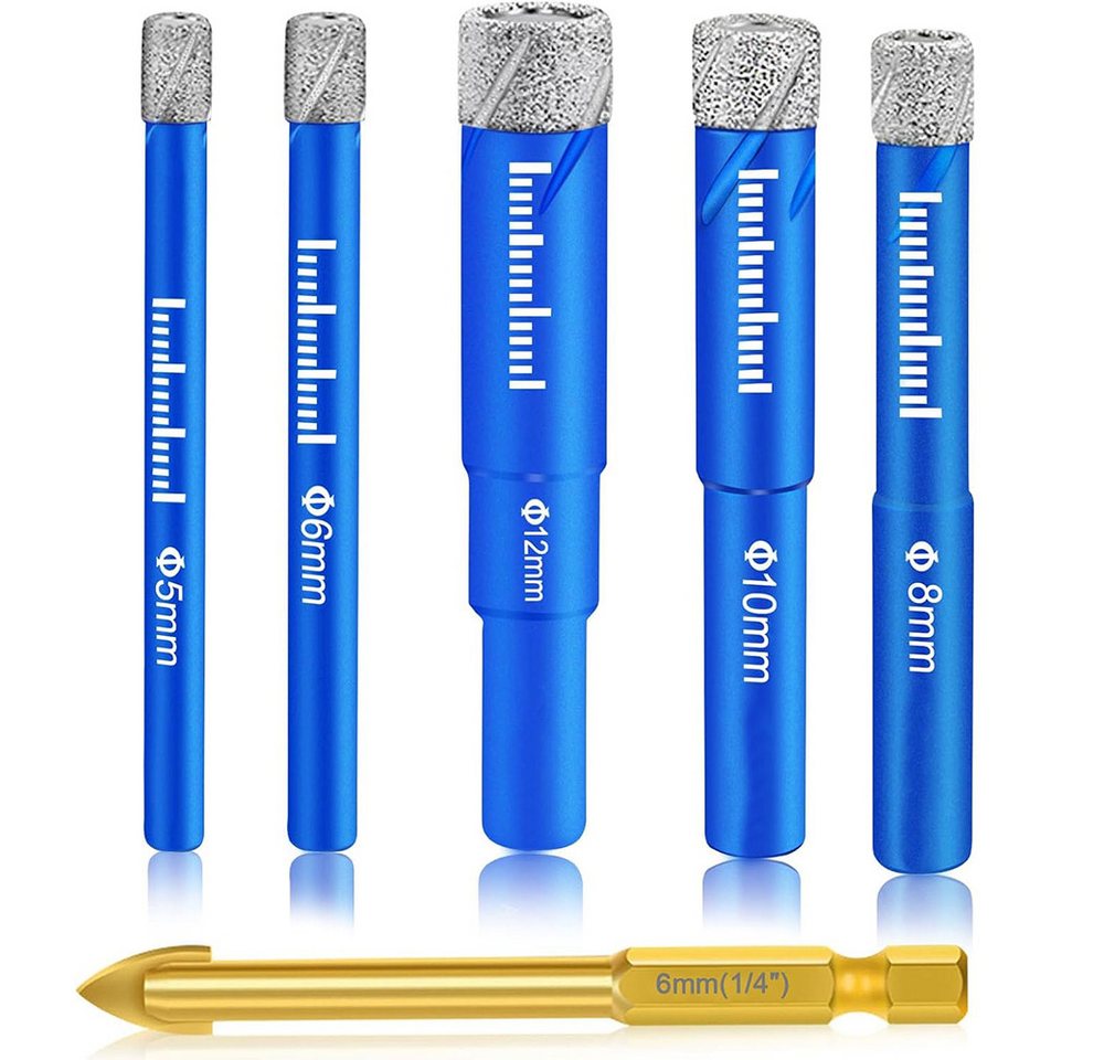 AFKSMILE Bohrersatz Fliesenbohrer Diamantbohrer Glasbohrer Set, 5, 6, 8, 10, 12 mm, (6-tlg), Feinsteinzeug Diamant Fliesen Bohrer und 6mm Metall Bohren, Glasbohrer Bild 5