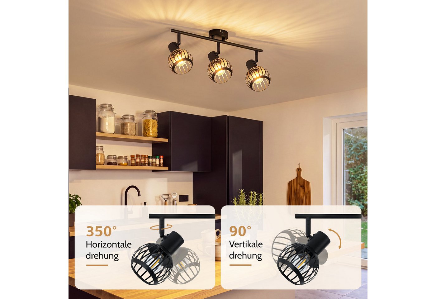 Nettlife Deckenstrahler 1/2/3flammig Schwarz Retro E14 Wandlampe Industrie Deckenspot, ohne Leuchtmittel, Käfiglampe aus Metall Wandspot für Schlafzimmer Flur