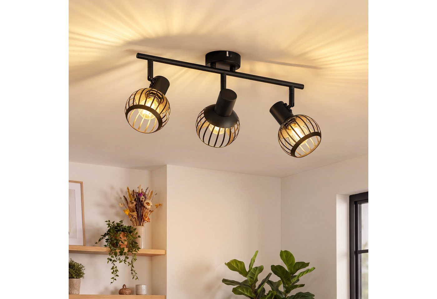 Nettlife Deckenstrahler 1/2/3flammig Schwarz Retro E14 Wandlampe Industrie Deckenspot, ohne Leuchtmittel, Käfiglampe aus Metall Wandspot für Schlafzimmer Flur Bild 2