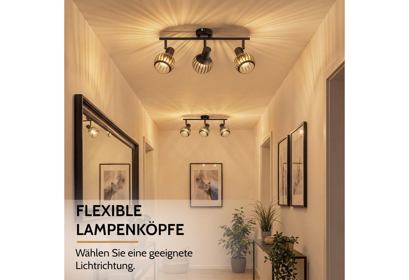 Nettlife Deckenstrahler 1/2/3flammig Schwarz Retro E14 Wandlampe Industrie Deckenspot, ohne Leuchtmittel, Käfiglampe aus Metall Wandspot für Schlafzimmer Flur Bild 3