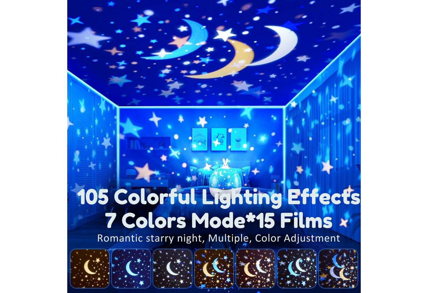 Vivitar LED-Sternenhimmel Projektor Nachtlicht, 15 Projektionsmotive, 315 Beleuchtungsmodi, Personalisierte Geschenke für Kinder, 360°-Drehung, Bluetooth-Lautsprecher, Fernbedienung, 3 Helligkeitsstufen, 15/30/60 Min. Timer, über USB aufladbar, Sternenprojektor für Kinderzimmer, Baby-Nachtlicht, Geschenk für Mädchen und Jungen, Einhorn, Dinosaurier, Astronauten-Projektor, Kinderzimmer dekoration Bild 2