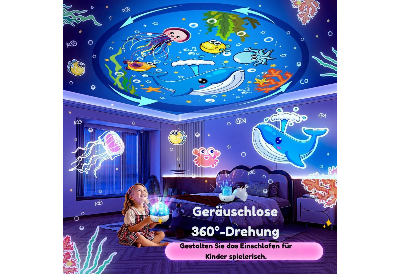 Vivitar LED-Sternenhimmel Projektor Nachtlicht, 15 Projektionsmotive, 315 Beleuchtungsmodi, Personalisierte Geschenke für Kinder, 360°-Drehung, Bluetooth-Lautsprecher, Fernbedienung, 3 Helligkeitsstufen, 15/30/60 Min. Timer, über USB aufladbar, Sternenprojektor für Kinderzimmer, Baby-Nachtlicht, Geschenk für Mädchen und Jungen, Einhorn, Dinosaurier, Astronauten-Projektor, Kinderzimmer dekoration Bild 3