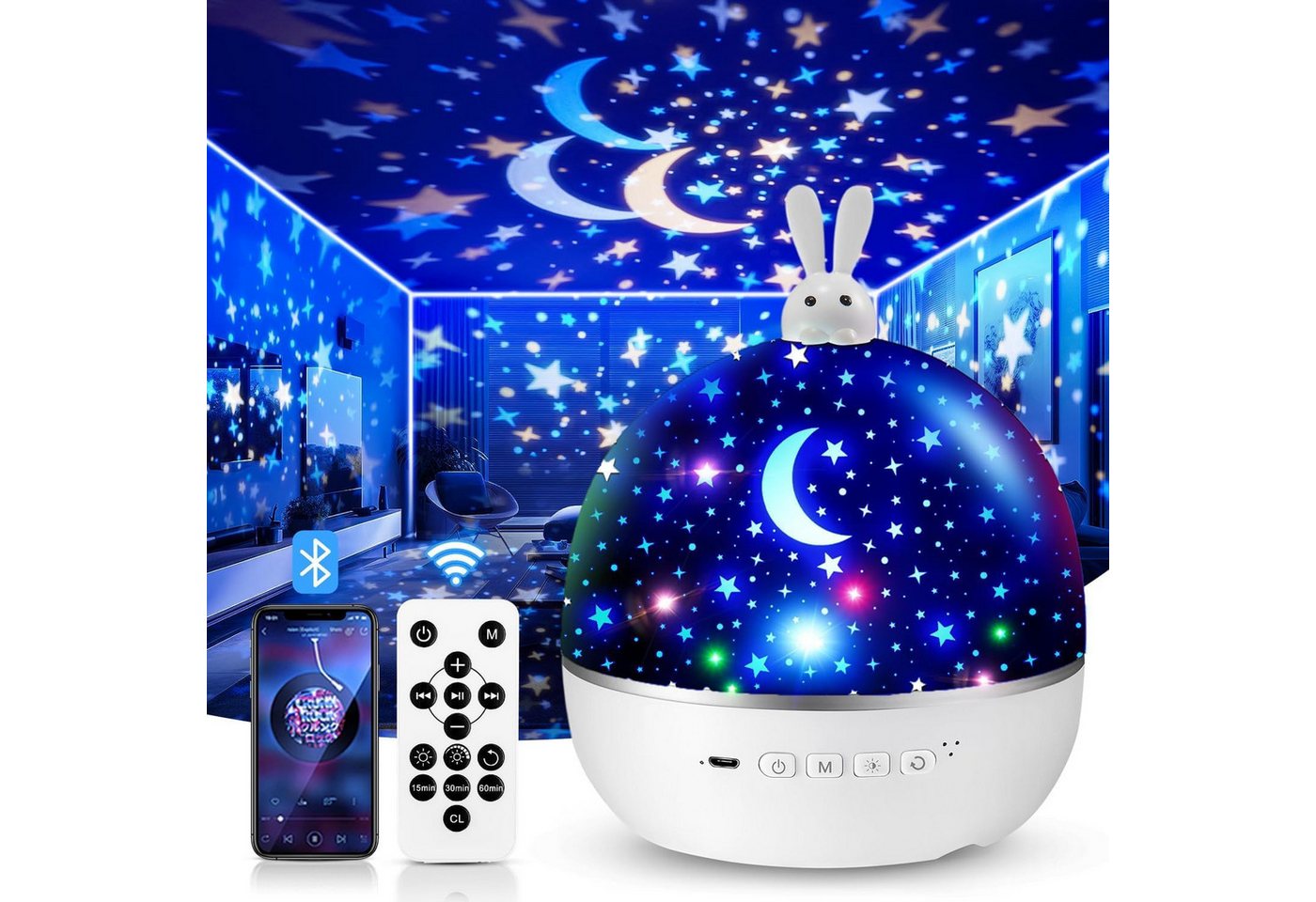 Vivitar LED-Sternenhimmel Projektor Nachtlicht, 15 Projektionsmotive, 315 Beleuchtungsmodi, Personalisierte Geschenke für Kinder, 360°-Drehung, Bluetooth-Lautsprecher, Fernbedienung, 3 Helligkeitsstufen, 15/30/60 Min. Timer, über USB aufladbar, Sternenprojektor für Kinderzimmer, Baby-Nachtlicht, Geschenk für Mädchen und Jungen, Einhorn, Dinosaurier, Astronauten-Projektor, Kinderzimmer dekoration Bild 5