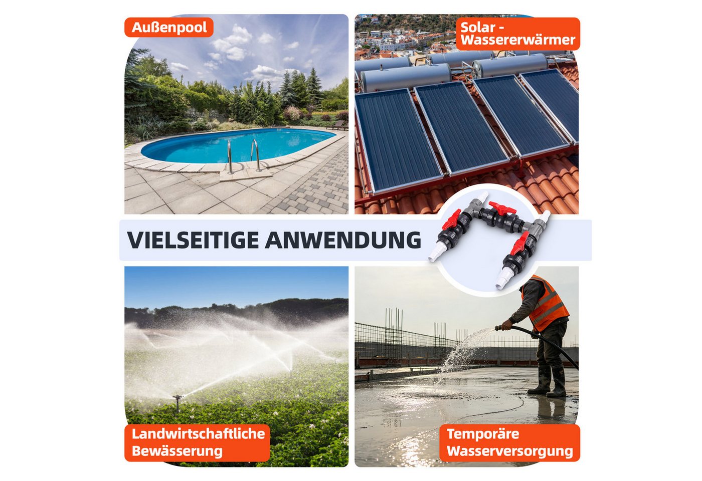 PRIISF Bypass-Set 3-Wege-Ventil Pool Bypass Kit Ø 32mm 38mm für Wärmepumpe Solarheizung, (Bypass Set Pool Sandfilteranlagen Solar Heizung Solarkollektor Adapter, 18-tlg., Steuerung der Wasserzufuhr für eine optimale Temperaturregulierung), Universal Ventil für Poolheizung Salzanlagen Schwimmbad Spa Bild 3