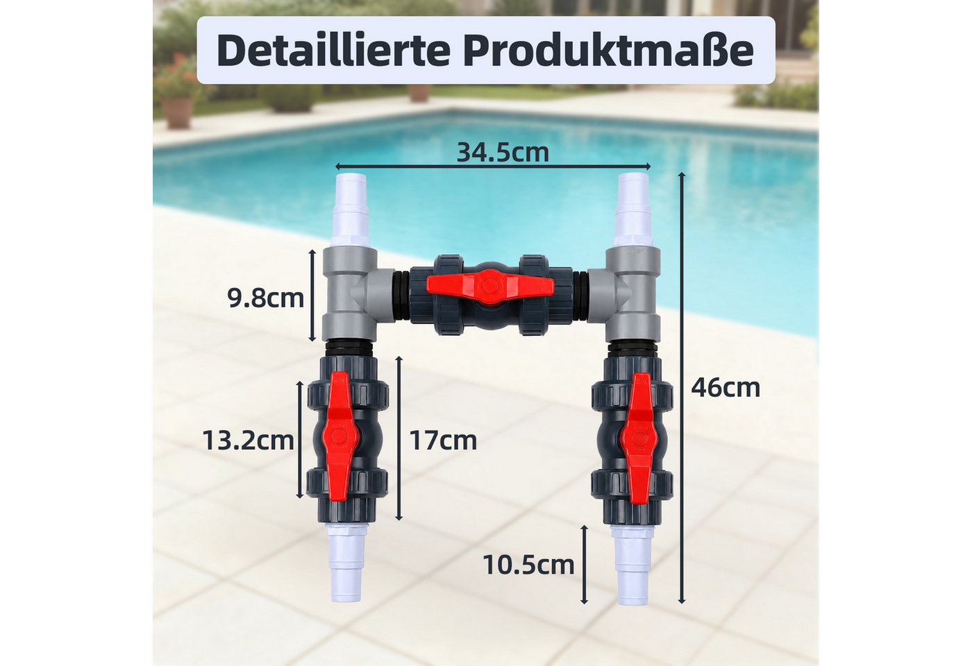PRIISF Bypass-Set 3-Wege-Ventil Pool Bypass Kit Ø 32mm 38mm für Wärmepumpe Solarheizung, (Bypass Set Pool Sandfilteranlagen Solar Heizung Solarkollektor Adapter, 18-tlg., Steuerung der Wasserzufuhr für eine optimale Temperaturregulierung), Universal Ventil für Poolheizung Salzanlagen Schwimmbad Spa Bild 4