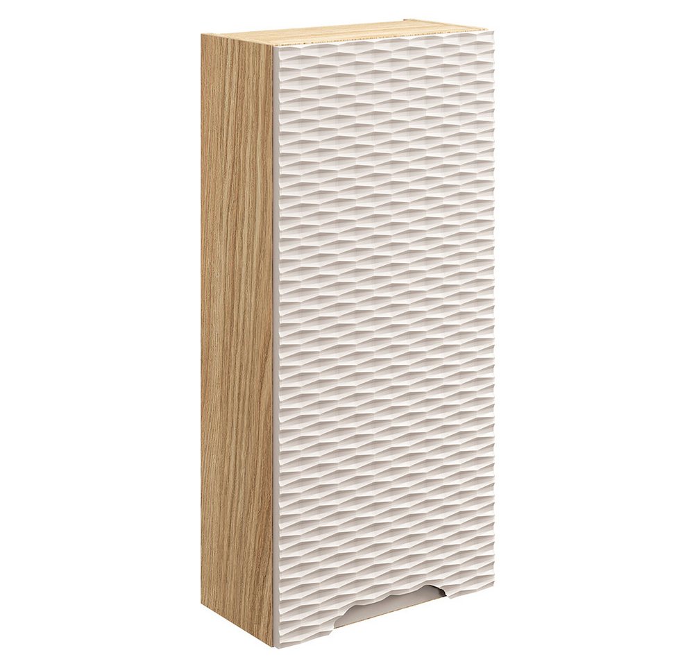 Lomadox Hängeschrank OLUO-56-BEIGE Wandschrank Badschrank, Eiche mit beige, 3D-Struktur Bild 3