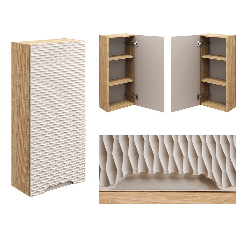 Lomadox Hängeschrank OLUO-56-BEIGE Wandschrank Badschrank, Eiche mit beige, 3D-Struktur Bild 4