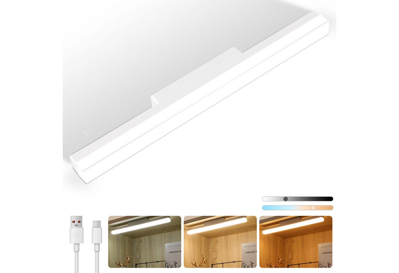 oyajia LED Spiegelleuchte 40cm Spiegelleuchte, 4000mAh Akku Magnetische Wandlamp Spiegellamp, LED fest integriert, Warmweiß, Naturweiß, Kaltweiß, LED Wandleuchte Schminklicht, USB-Aufladung Schrankleuchten