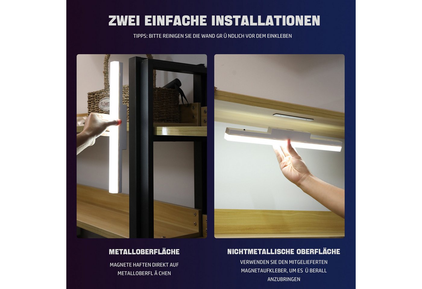 oyajia LED Spiegelleuchte 40cm Spiegelleuchte, 4000mAh Akku Magnetische Wandlamp Spiegellamp, LED fest integriert, Warmweiß, Naturweiß, Kaltweiß, LED Wandleuchte Schminklicht, USB-Aufladung Schrankleuchten Bild 4