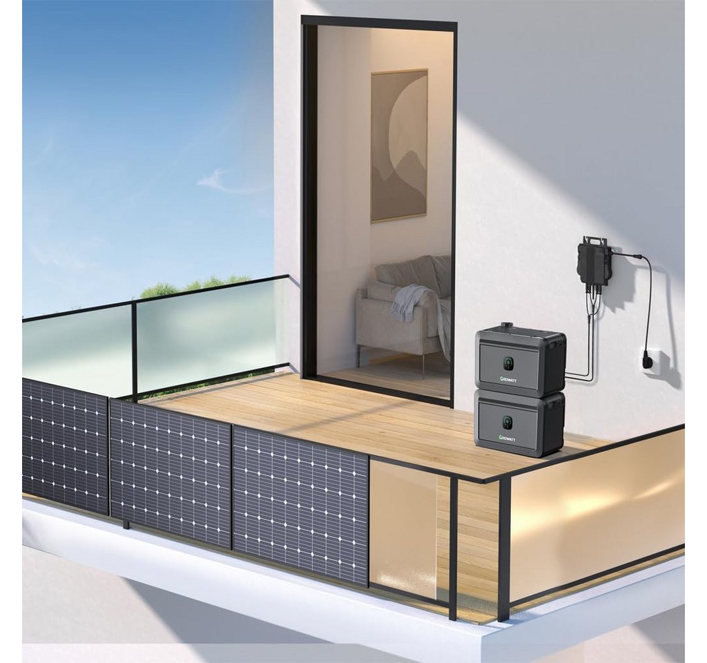 Growatt Solaranlage NOAH 2000 - effiziente Solarbatterie für Balkonkraftwerke, (Niedervolt-Batterie, modular erweiterbar auf bis zu 8192Wh), Plug & Play, Solarspeicher, App-Steuerung, 2048Wh, IP66, erweiterbar