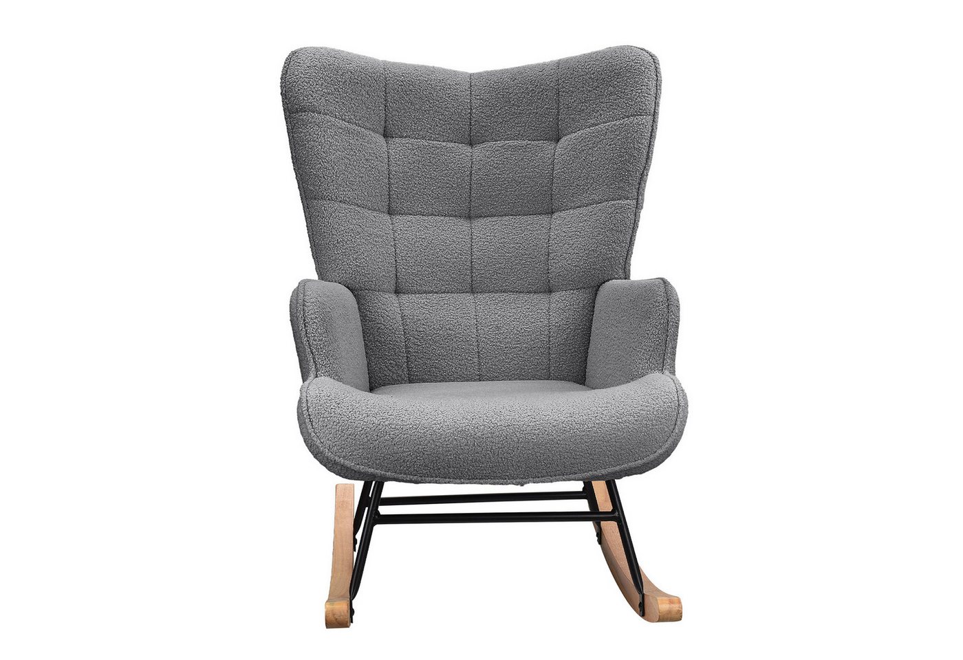 Simurq Schaukelstuhl Teddy Schaukelsessel Wingback mit Holzkufen, Wippfunktion, Teddybezug, Wingback-Design, Holzschwingen