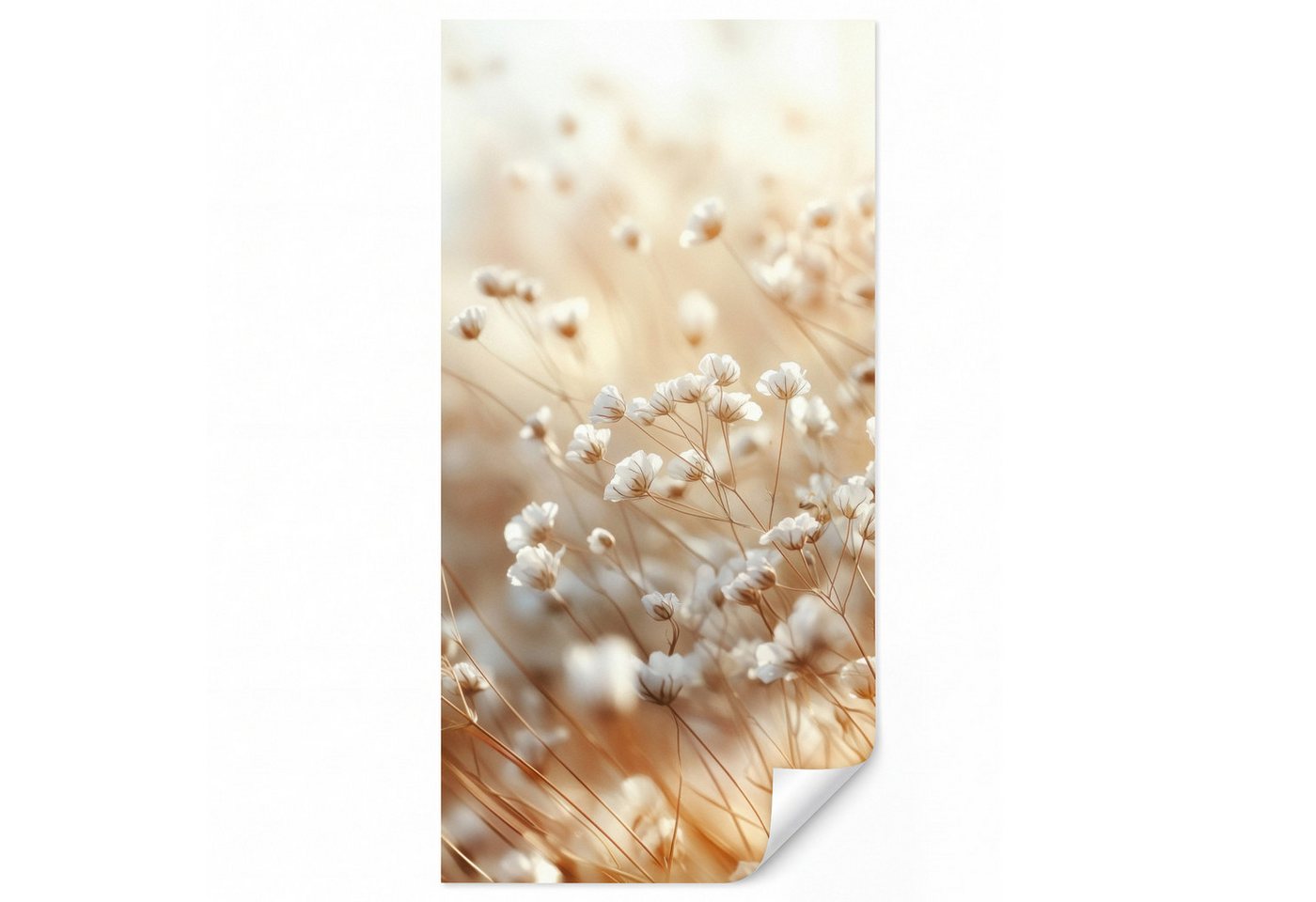 OnlyWow Fototapete Wild - Blumen - Weiß, Matt, bedruckt, Wandtapete, Schlafzimmer, Wanddekoration 100x220cm Bild 3