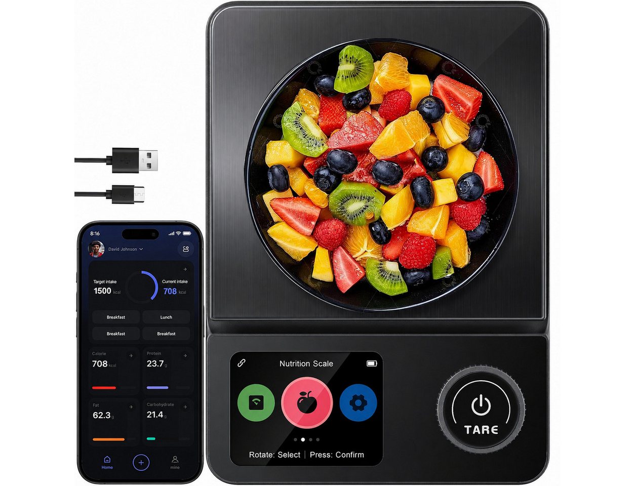Fyrove Küchenwaage Digitale ProfiFein waage Kitchen Scale mit LCD Display, (Automatische Abschaltung nach 30 Sekunden, Digitale Kuichenwaage aus Edelstahl), Hohe Präzision auf bis zu 1g,Tara-Funktion Zahnrad-Taste Bild 5